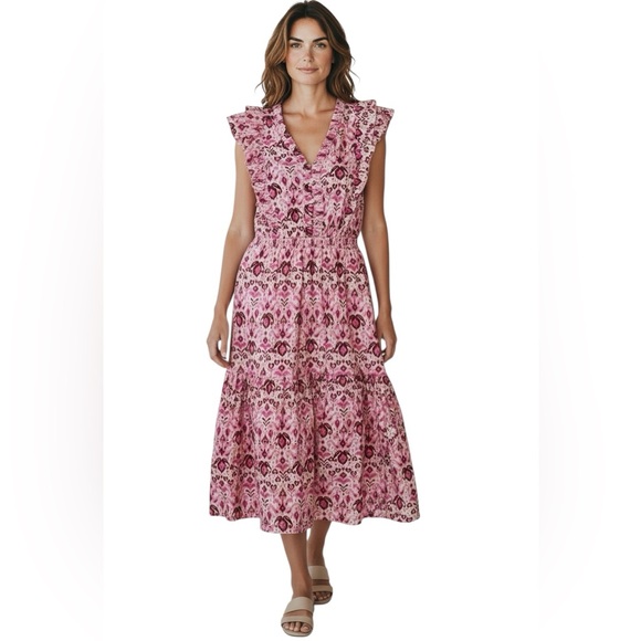 Stella Parker Dresses & Skirts - STELLA PARKER Collection 100% cotton pink & white midi dress size Medium